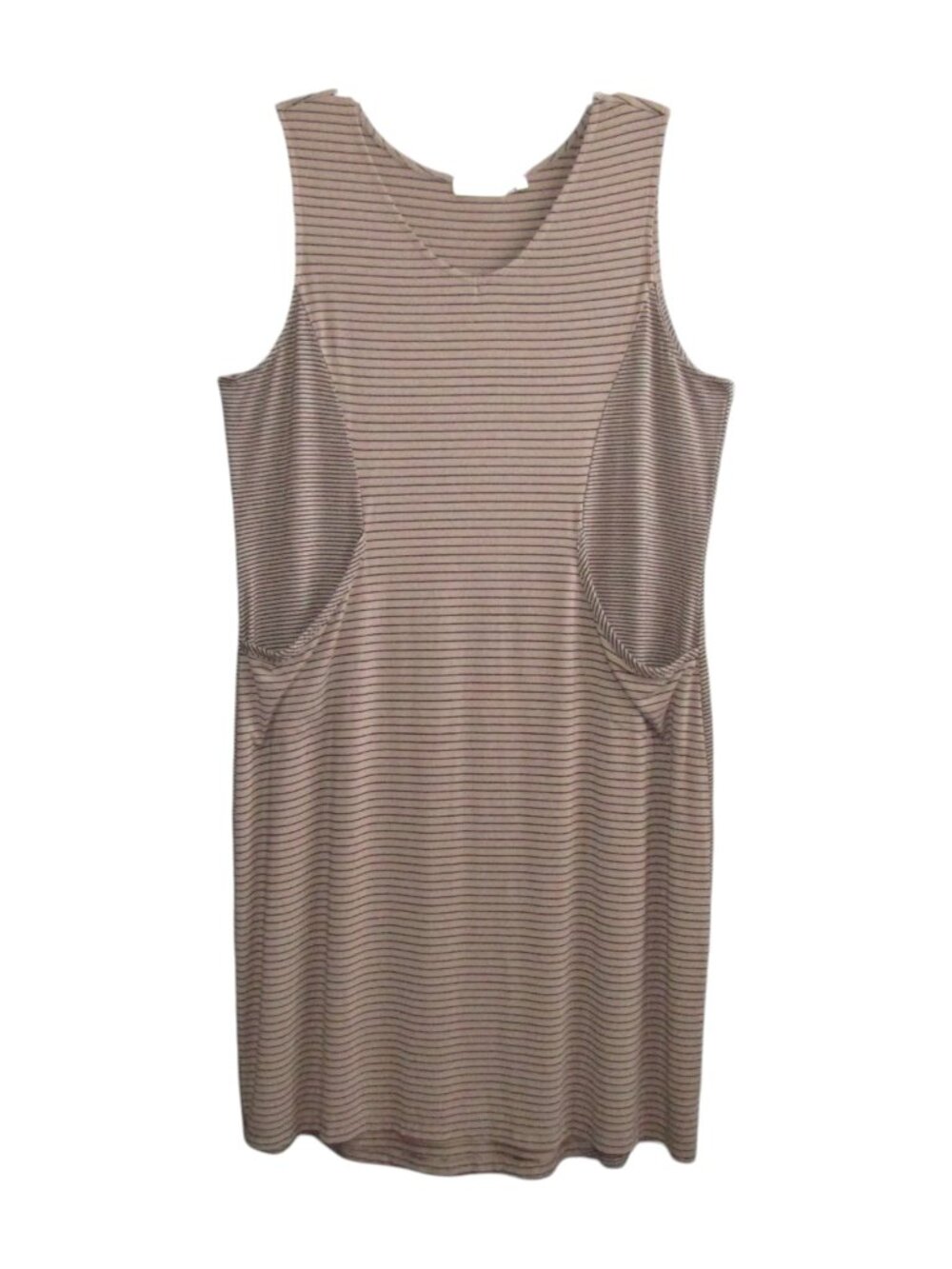 Habitat Clothes To Live In Dress L Mocha Black Stripe Sleeveless Pockets Artsy - Picture 2 of 12